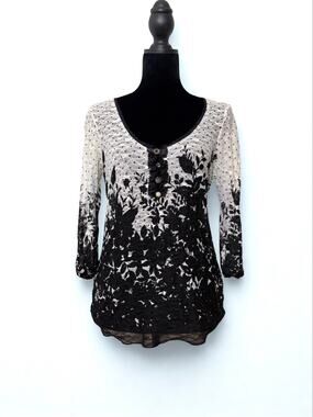 Vtg 2000s Per Una Black White Lace Three Quarter Sleeve Gothic Cardigan